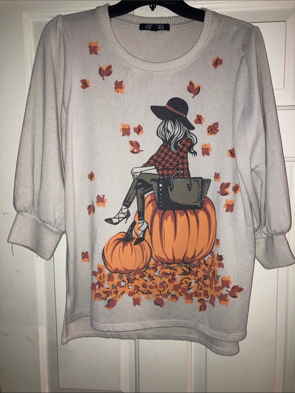 Light Cream Graphic Pumpkin Pullover Sweater - Cozy Fall Style